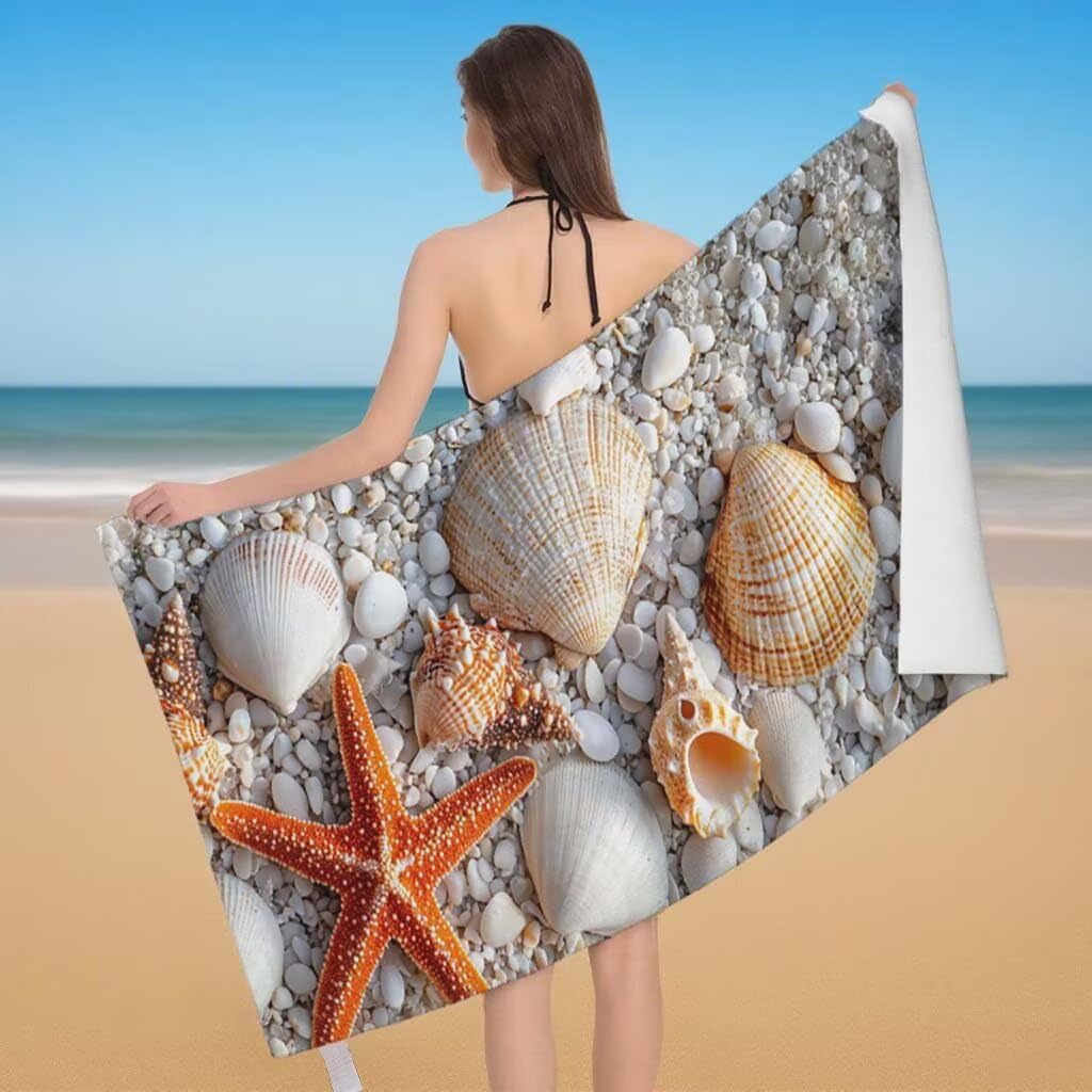 Toalla de Playa Grande 220x100cm/35x70cm, Juego de 2 Toalla Microfibra XXL de Antiarena, Toallas Playa Suave Ligera, Absorbente Secado Rápido Beach Towel Viaje, Regalo Mujer Hombre (Estrella Mar) C-40