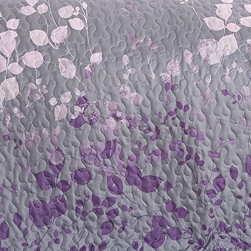 Masterplay 3-Piece Fine Printed Quilt Set, Bedspread Coverlet Full Size (Double) Bed Cover (Dark Grey, Purple Gradient, Vine) #TOP4