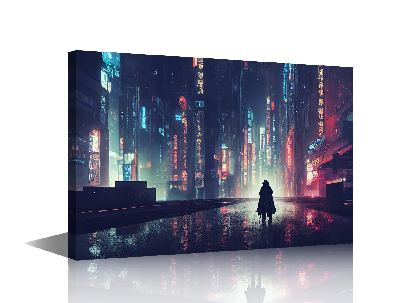 TISHIRON Kitchen Wall Art for Living Room Cyberpunk City Paintings Future Oriental Style City Canvas Artwork Abstract Cyberpunk Picture House Decor Framed Posters Prints Ready to Hang Gift 24x16 in