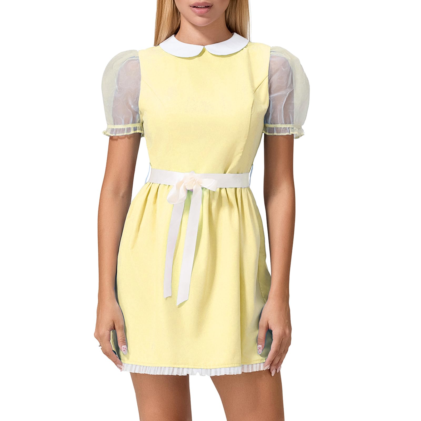 Nsywmzy Women Doll Costume Short Puff Sleeve Blue Doll Dress Sister Twins Halloween Cosplay Lolita Party Dress (MULTI, M)