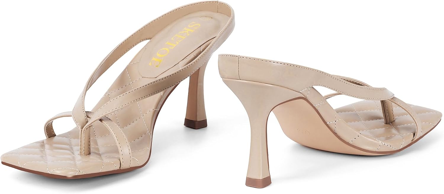 Kitten Heels for Women Square Toe Sandals Flip Flop Heels Thong Sandals Comfortable Summer 2 Inch Heels Sandals thumbnail