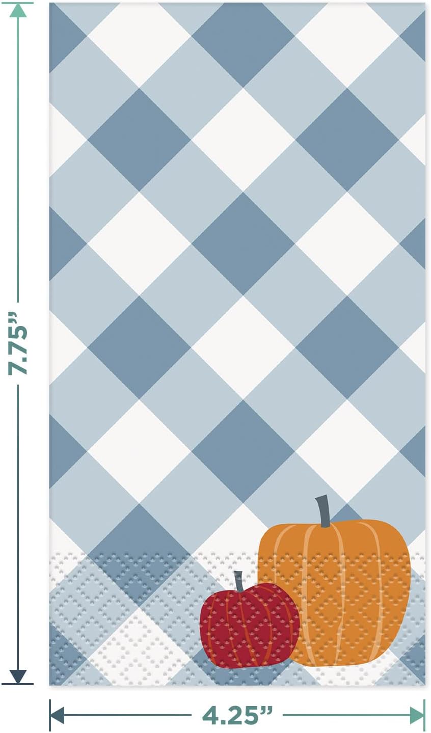 HOME & HOOPLA Gingham Plaid Fall Pumpkin Oval Paper Dinner Plates and Dinner Napkins (Serves 16)