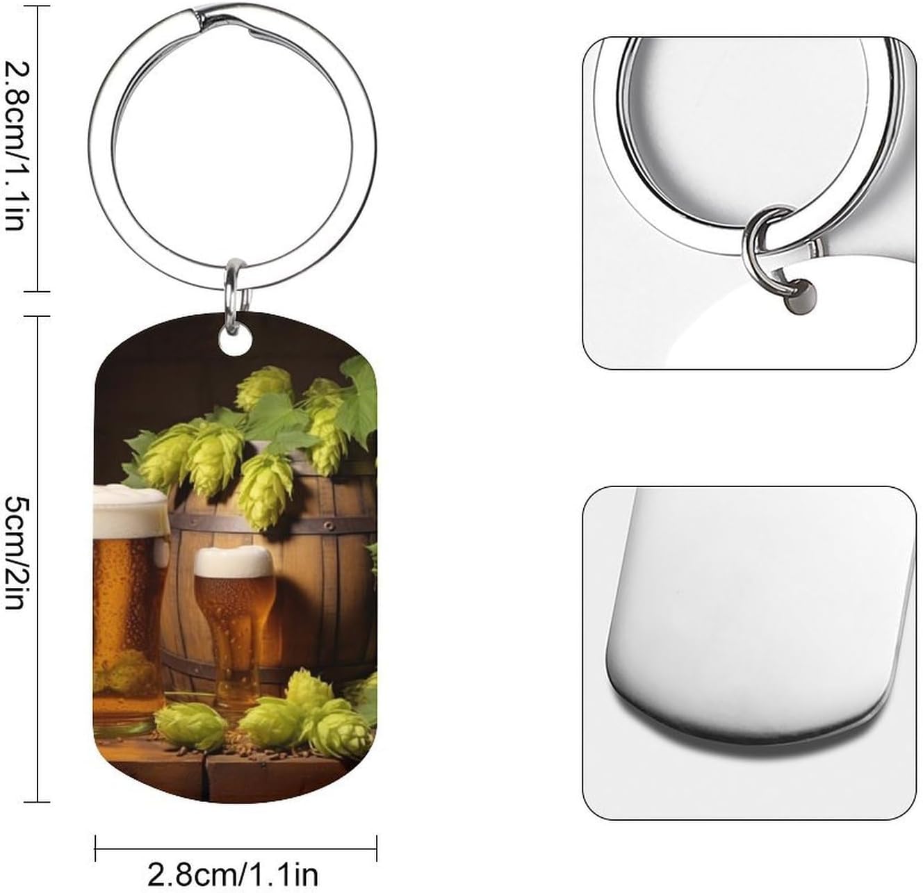 Metal Keychains - Beer And Hop Cones Keyring - Mini Key Chain for Purse Charm Hook, Double Side Custom Car Keychain Lucky Charm Hanging Pendant Gift for Men Women Key Fob image 2
