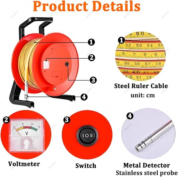 Water Level Meter with 25mm Stainless Steel Probe and Steel Tape for Wells Boreholes Reservoirs and Pipes, 10-50m Deep Well Water Level Meter Indicator 30m