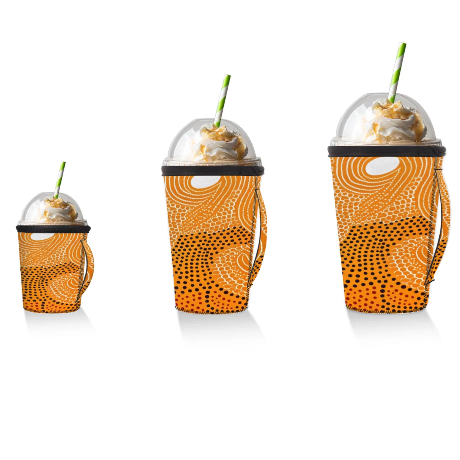 Abstract Art Dots Reusable Neoprene Coffee Sleeve with Handle Insulated Iced Coffee Cup Holder Reduces Condensation Fits 24-28 oz Cups M