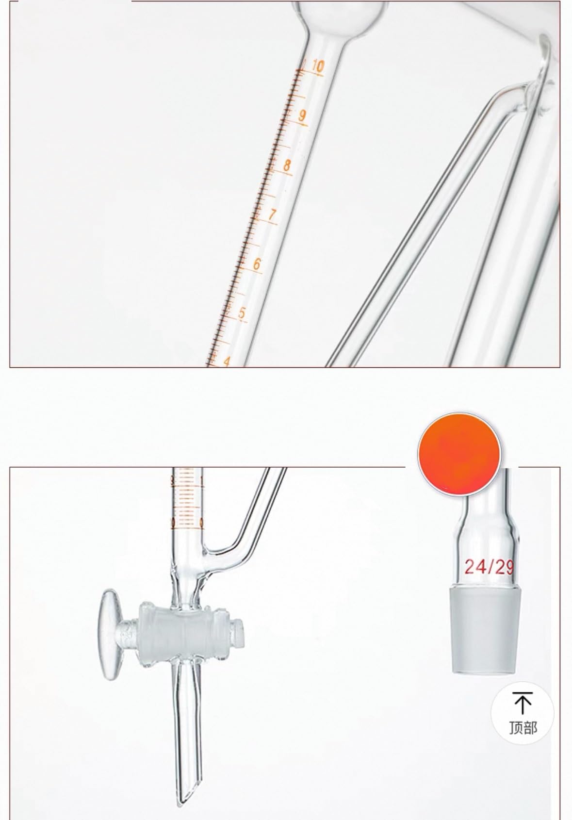 1 szt. 500 ml tester lotnych olejów ciężkich – szkło borokrzemianowe ze złączem 24/29 i zaworem przełączającym do analizy olejków eterycznych(Scale 10ml)