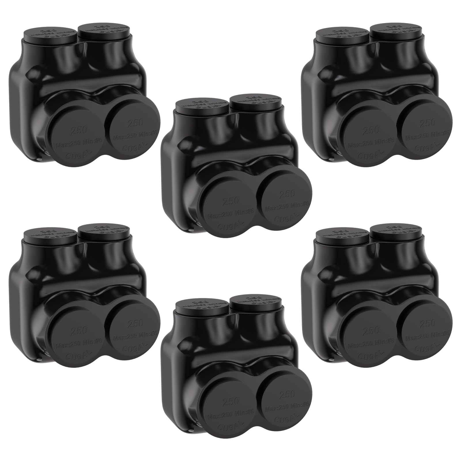 STARELO 6 conectores aislados de 2 puertos, empalme de una sola cara, conector de cable multigrifo para cables de cobre y aluminio, hexagonal ranurado, revestimiento de vinilo negro, inhibidor de