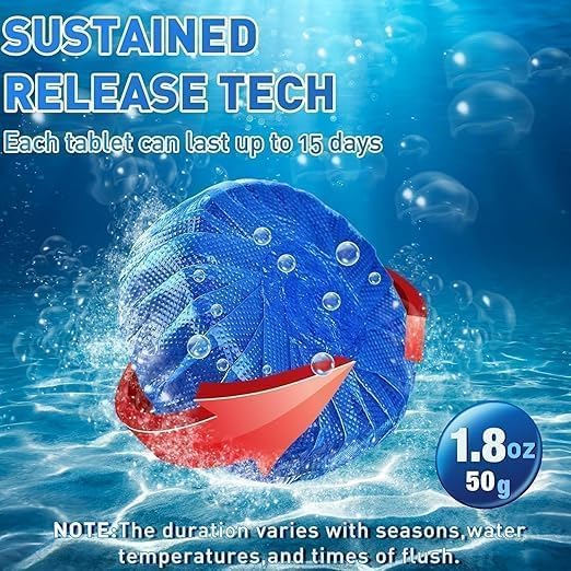 Maxismart Pack of 30 Tablets automatic flush toilet Bowl    cleaner tablets, bathroom toilet tank cleaner, powerful cleaning ball toilet blue deep clean bubbles, mild lemon scent (30 tablets) - Image 2 thumbnail