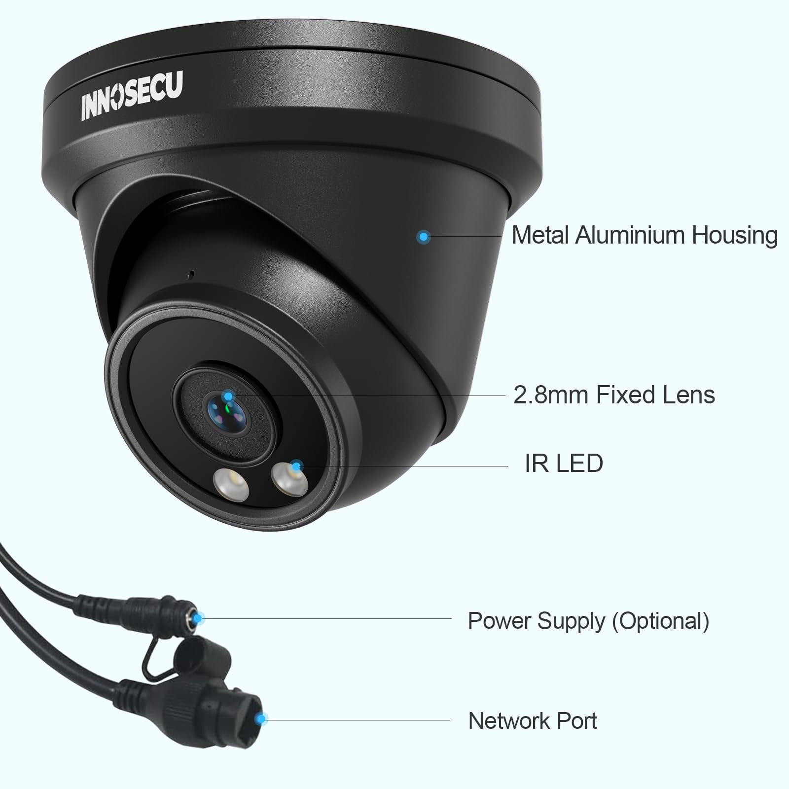INNOSECU 5MP Dome PoE Security Camera - Outdoor IP67 Waterproof With Night Vision