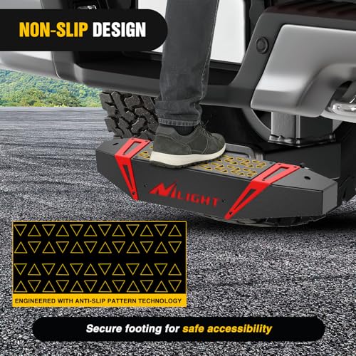 Image of Nilight Hitch Step with Whip Mount Holes 2 inch Receiver Upgraded Textured Black Anti-Slip Step Bar Rear Bumper Guard Protector Includes Hitch Lock & U-Bolts Universal Fit for Trucks SUV Car Van