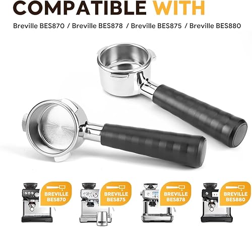 Miniatura 2 de Mango portafiltro espresso sin fondo de 2.126 in, portafiltro de repuesto compatible con Breville BES870 BES875 BES878 máquinas de café BES880 +