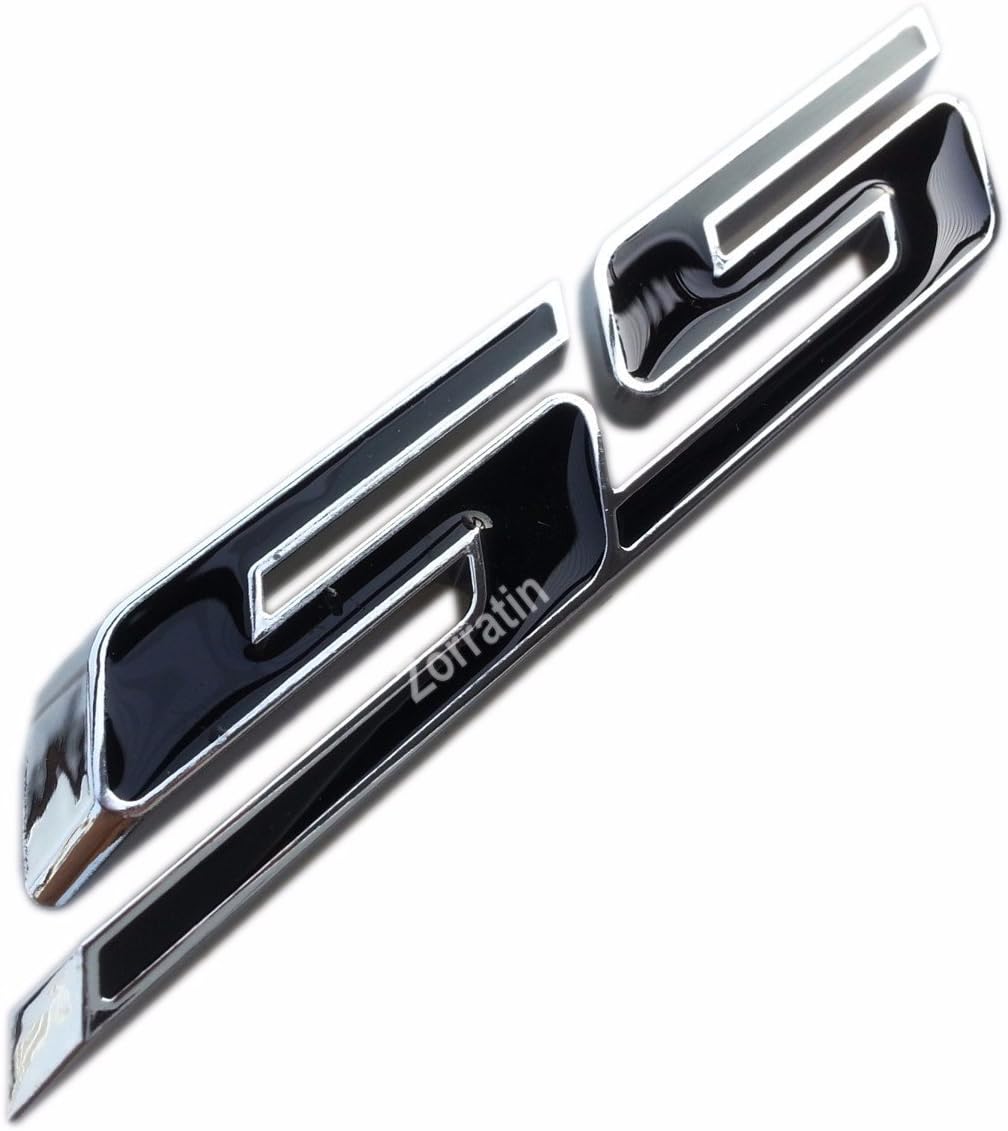 zorratin Slant SS Grill Side Trunk Emblem Badge Decal with Adhesive for Chevy IMPALA COBALT Camaro 2010-2015 [black letter with chrome trim]