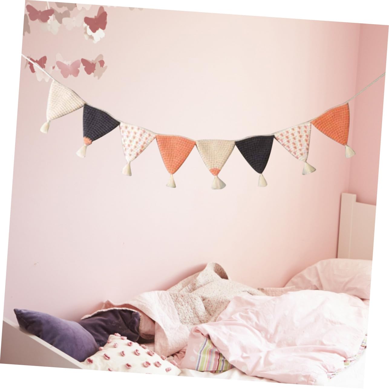 ifundom 2piezas Banderines Triangulares De Algodón Para Decoración De Cumpleaños y Habitaciones Infantiles Guirnalda Colgante Para Shower y Fiestas Color Naranja