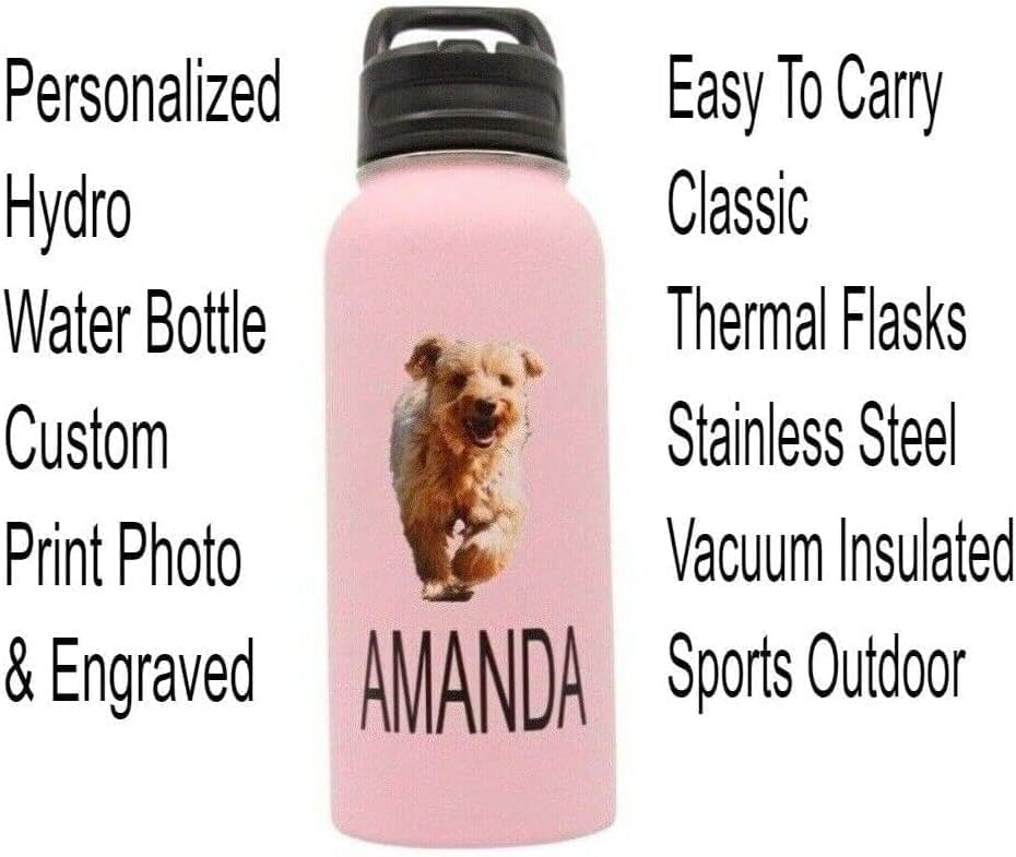 Personalized Insulated Stainless Steel Sports 18/32oz Water Bottle Custom Print Engraved Keeps Cold for 24 Hours Classic Easy To Carry Thermal Flasks Color & Design Choice (32oz Bottle W/Photo)