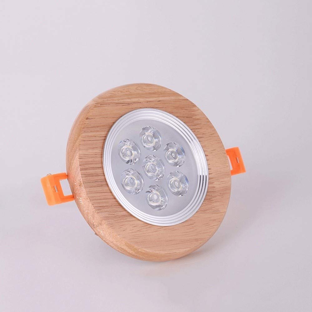 TIANQIHAO Work Light 3/5/7W Round Wooden Led Ceiling Downlight Embedded Led Ceiling Light Indoor Commercial Solid Wood Recessed Spotlight Lighting Bedroom Cloakroom Energy Saving S,Warm Light-5w