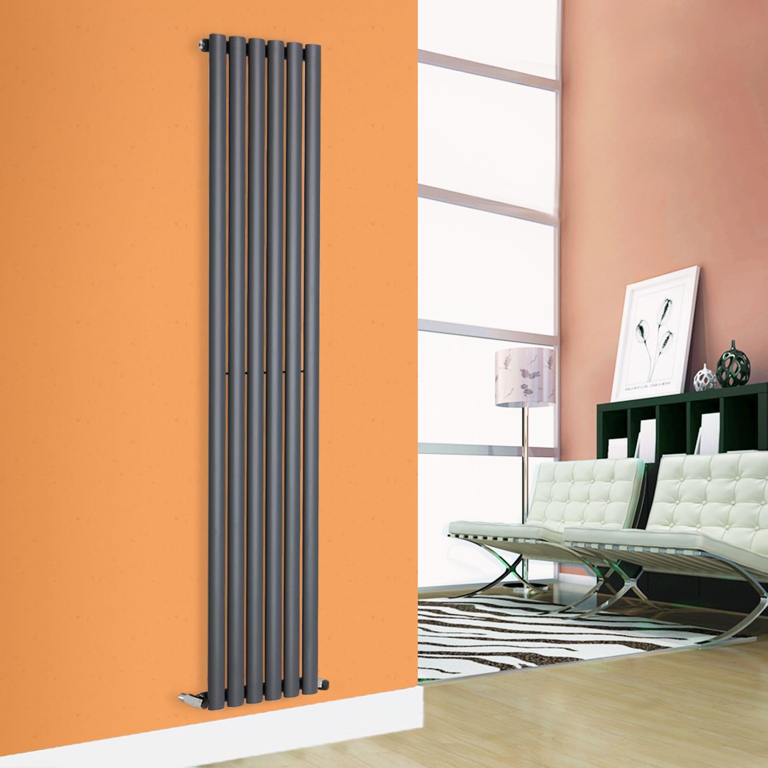 Horizontal Vertical Designer Radiator Oval Column White Anthracite Tall Upright Rads (Single - 1800 x 360mm, Anthracite)