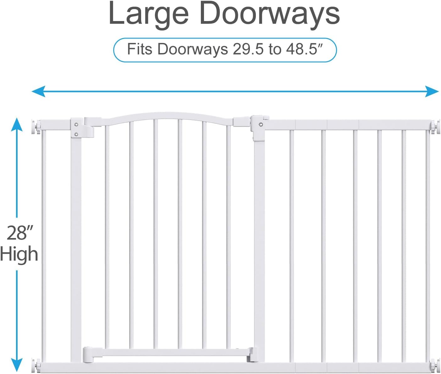 Great Gates Pet Gate - Durable Steel Gate for Stairs - Self-Closing Door & 2-Step Child Proof Lock - Wall-Friendly Dog Gates for Doorways (Fits Most) - 29.8"- 47.5", 28” Tall