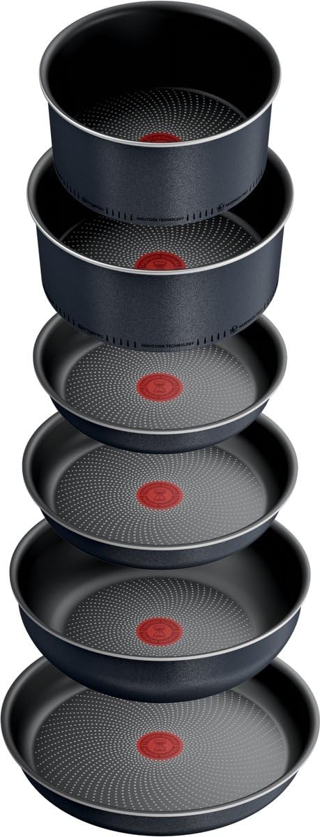 Tefal Ingenio So'Light Topfset, 12-teilig, Schwarz, Aluminium, Abnehmbarer Griff, Antihaftbeschichtung, Induktionsgeeignet, Mit Glas- und Kunststoffdeckeln