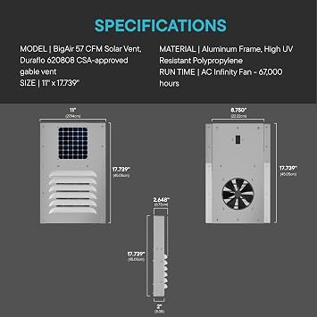 Container Modification World - BIG AIR 57 CFM Solar Powered Vent Solar Air Ventilation Fan for Shipping Containers & Sea Cans | Eliminates Moisture, Heat & Condensation | Rust-Resistant Design
