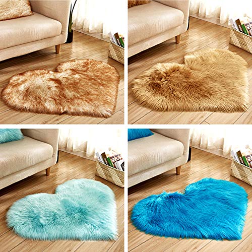 Firlar Imitation Wool Rugs Shaggy Carpet Mat, Faux Plush Floor Mattress Blanket Cushion Pad, Fluffy Sheepskin Area Rug Super Soft Heart Shaped Rugs, Non Slip Bedroom for Home Living Room Decor, Grey
