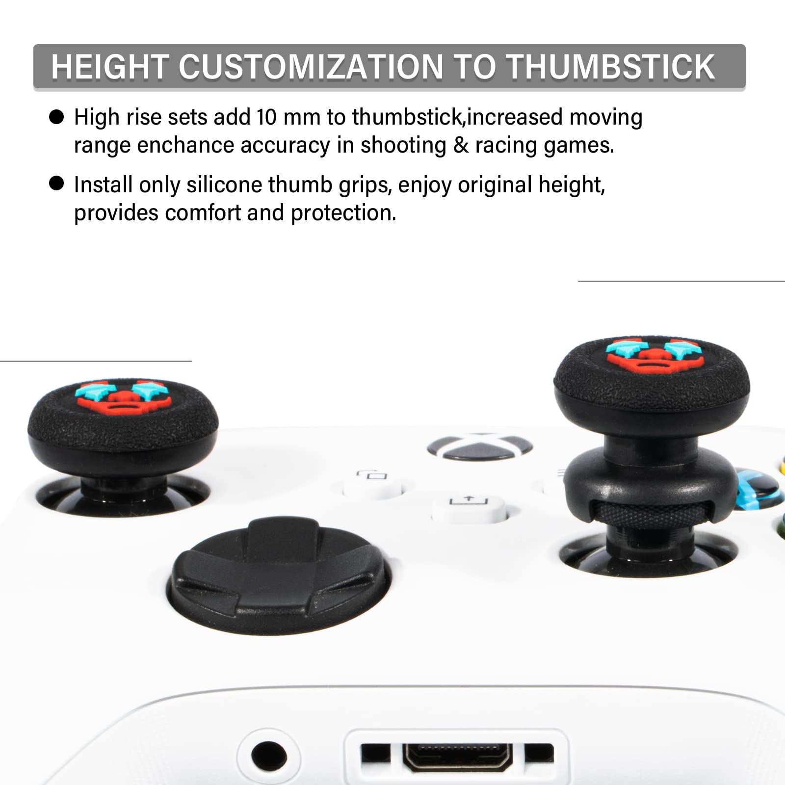 FPS Thumbstick Grip Agarres Pulgar Extensor x 2 Y Silicona Apretón Cubrir Grip x 4 para Xbox Series X/S & Xbox One Mando (Joker Verde Negro)
