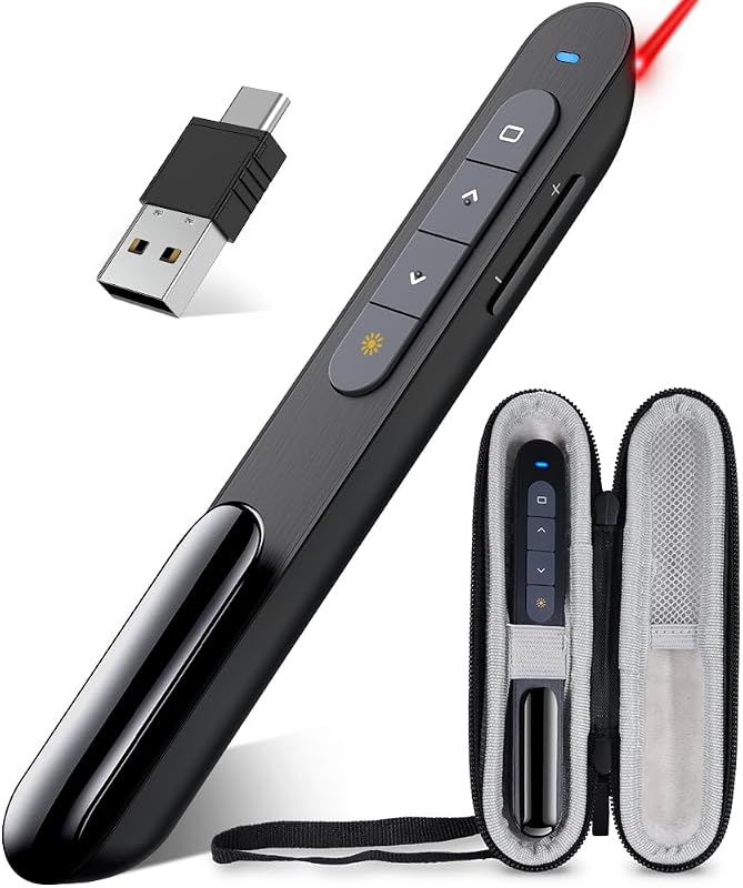 Presentation Clicker with Case, Wireless Presenter Remote Powerpoint Clicker Storage Proective Bag