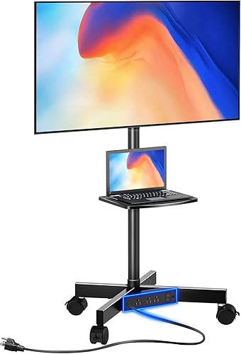 Greenstell Soporte de TV con toma de corriente, carrito de TV móvil con ruedas para televisores de pantalla plana LED LCD de 23 a 60 pulgadas, hasta