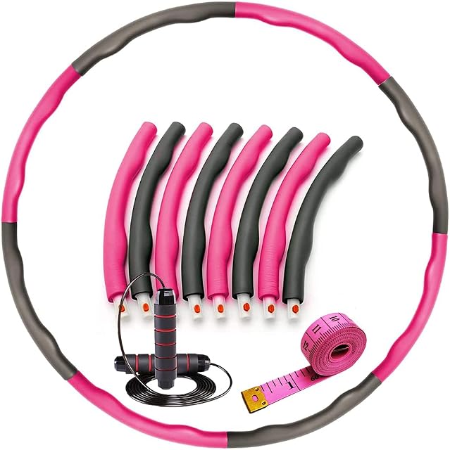 GIGGZ LIMITED Hula Hoops for Adults Exercise | 8 Segments Detachable Foam Padded Weighted Hula Hoop with Skipping Rope & Tape Measure for Indoor/Outdoor Exercise Workout Equipment