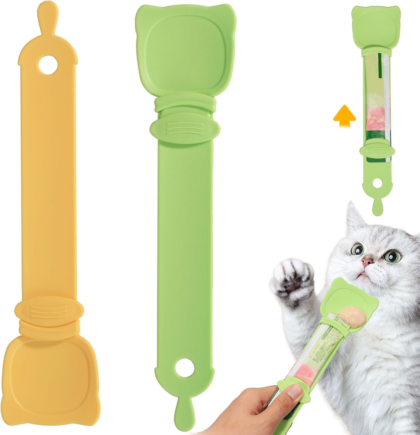 Cat Treat Spoon Squeeze, Sliding Kitten Strip Feeder Suitable for Puree and Delectables Bisque Lickable Wet Cat Treats, 2Pcs Pet Food Dispenser for Puppies Small Pets