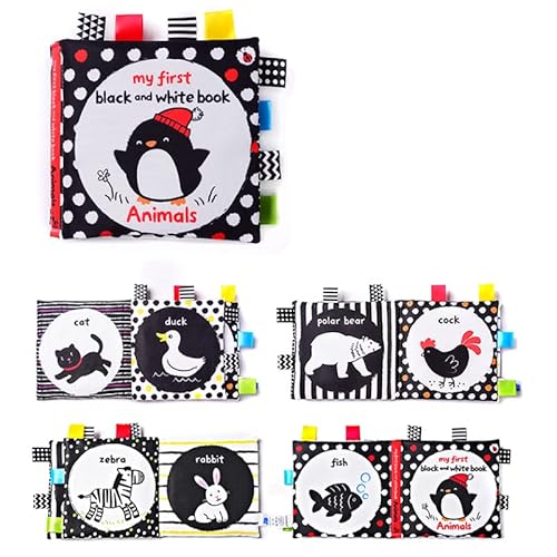 Livro macio interativo de alto contraste, preto e branco, brinquedos sensoriais para bebês, livro ma