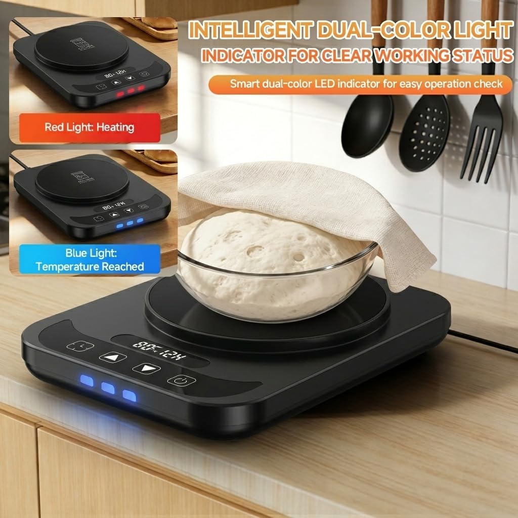Sourdough Starter Warmer Mat with Digital Thermostat & Timer, Adjustable Temperature Heating Pad for Dough Proofing, Fermentation and Starter Cultivation，Black