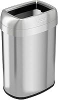 iTouchless 13 Gallon Oval Open Top Trash Can, Stainless Steel with Dual AbsorbX Odor Filters - Fingerprint-Resistant Kitchen Office Bin