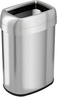 iTouchless 13 Gallon / 50L Open Top Trash Can, Oval Stainless Steel with Double AbsorbX Odor Filters – Fingerprint-Resistant Modern Kitchen and Office Waste Bin for Hassle-Free Disposal
