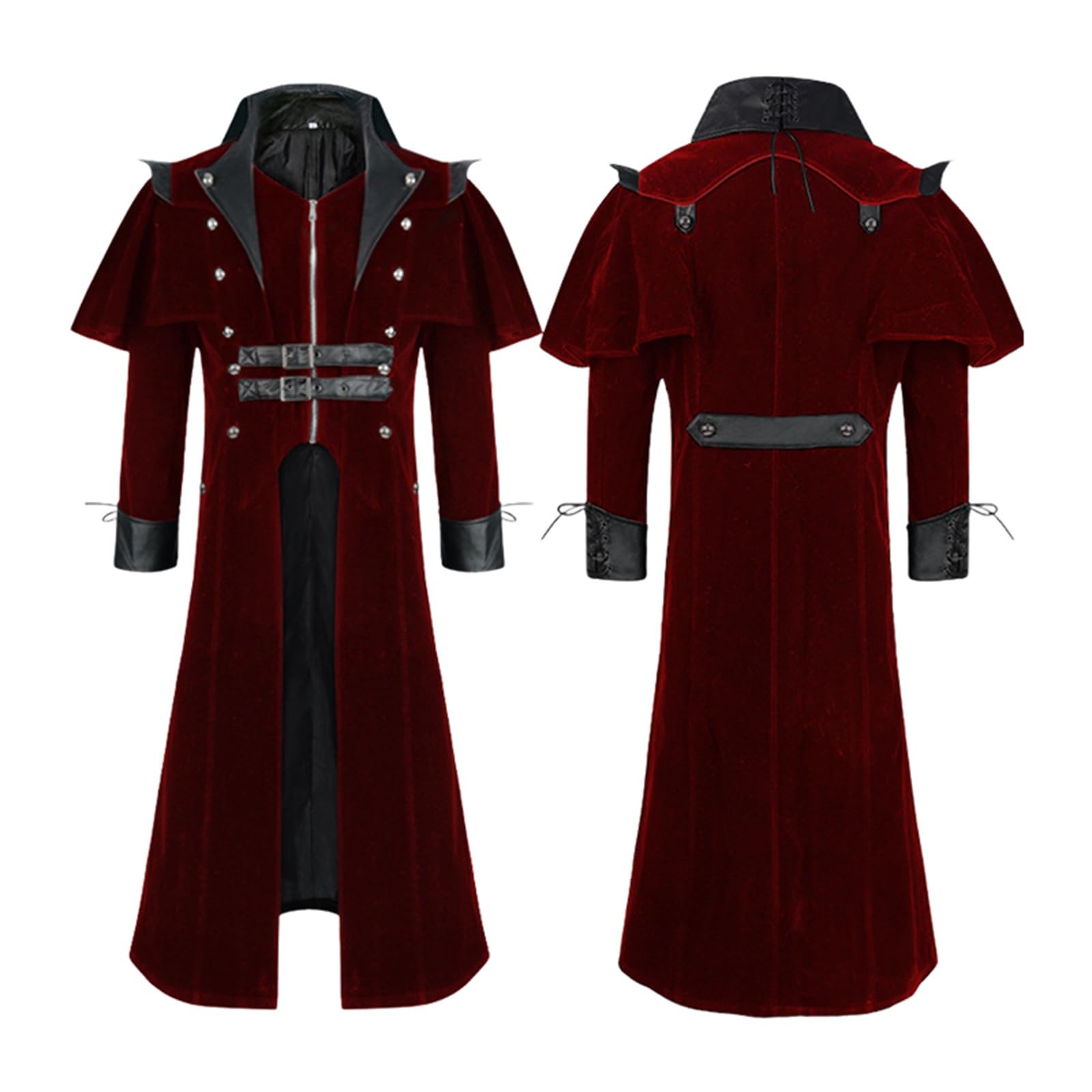 Gothic Herren Steampunk Jacke Mittelalterlicher Gothic Langer Trenchcoat Viktorianischer Zweireihiger Reißverschluss Punkjacke Medieval Victorian Embroidered Tuxedo Uniform Tailcoat