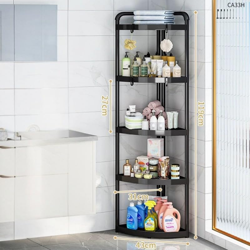 Image of Homero Multipurpose Corner Shelf Rack | 5 Tier Standing Shelf Unit for Home Storage | Space Saving Corner Organizer for Kitchen, Bathroom, Living Room & Utility Areas