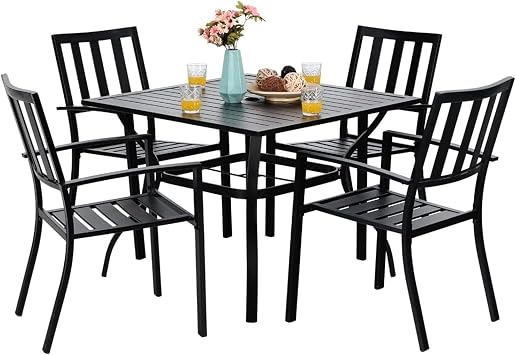 PHI VILLA Patio Dining Set,4 Stackable Chairs& 37" Square Metal Table