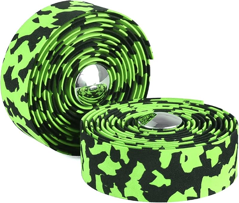 KINGOU Black & Green Camouflage EVA Road Bike Handlebar Tape Bicycle Bar Wraps - 2PCS Per Set