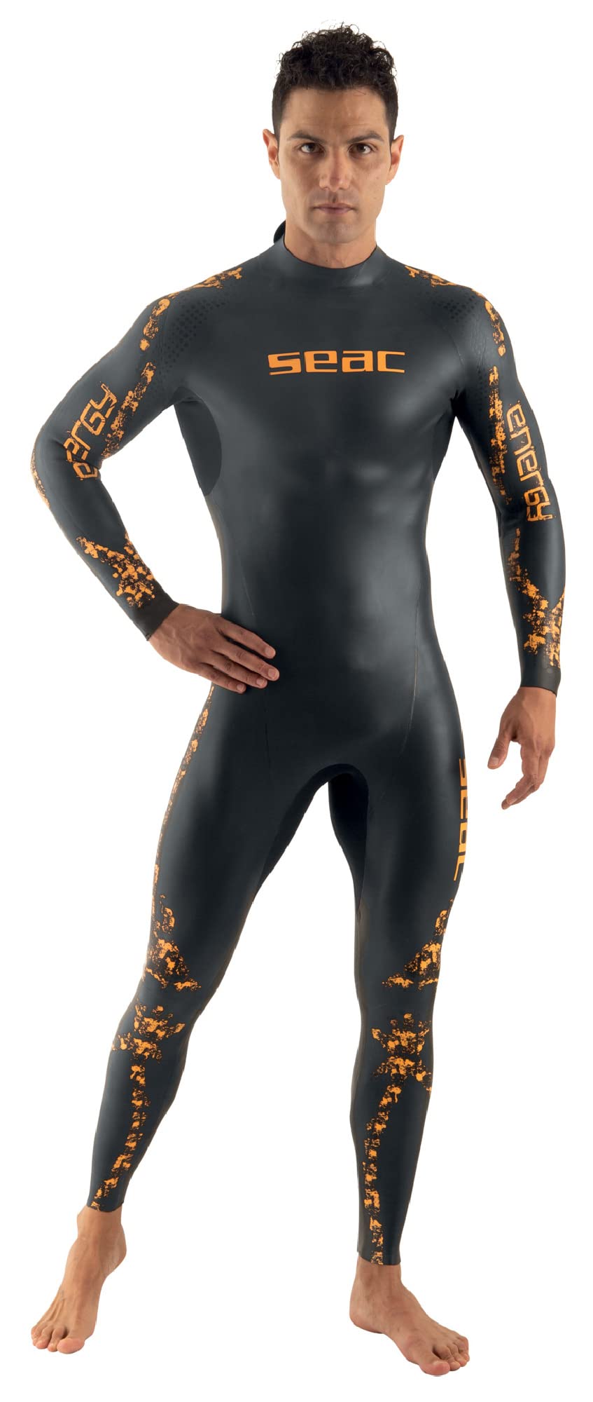 SEAC Energy Man 2 mm, Muta Elastica in Neoprene Liscio Smoothskin per Nuoto e Freediving Uomo, Nero