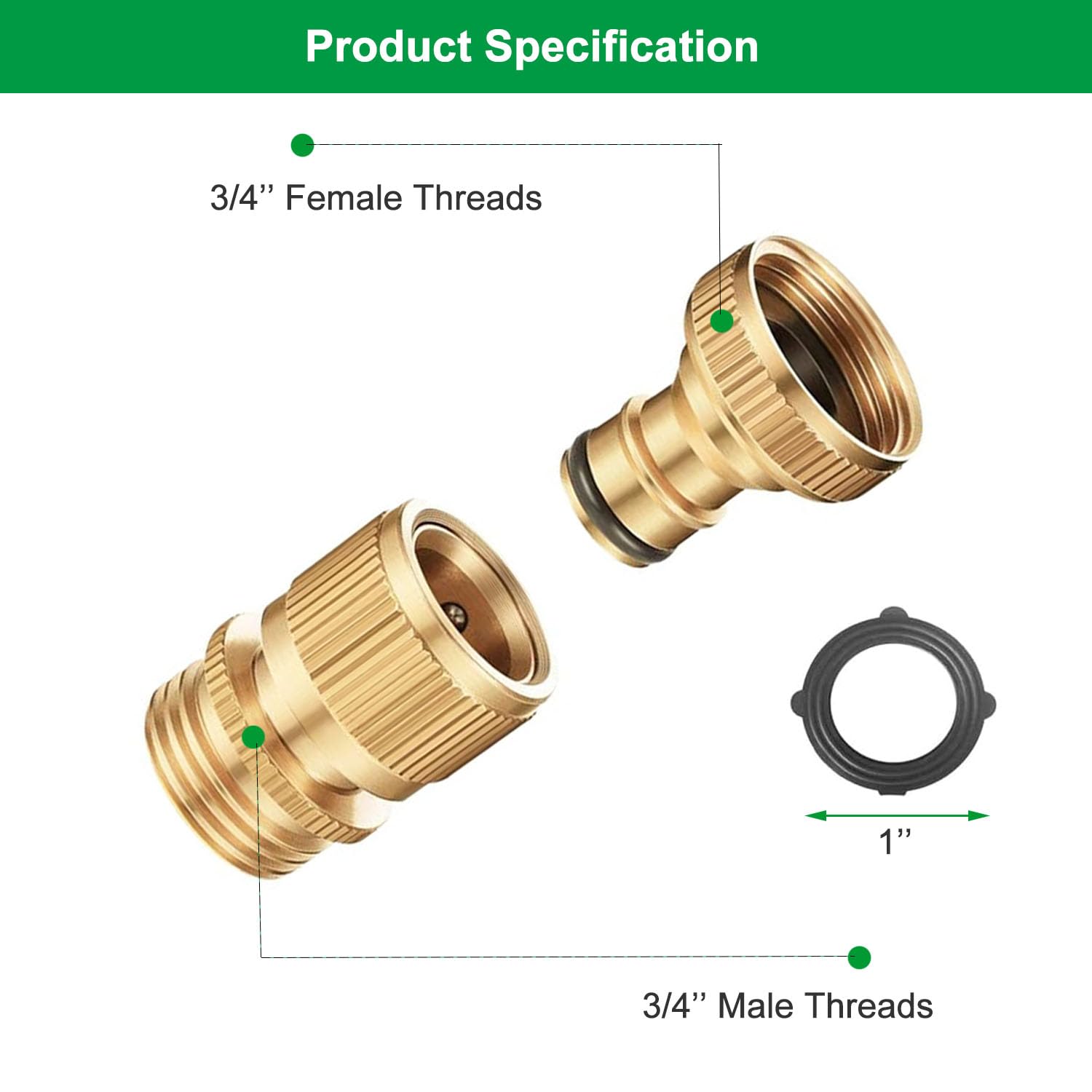Set di connettori rapidi per tubo da giardino, in ottone massiccio, filettatura da 3/4 pollici, facile da collegare, senza perdite, maschio e femmina, 6 set