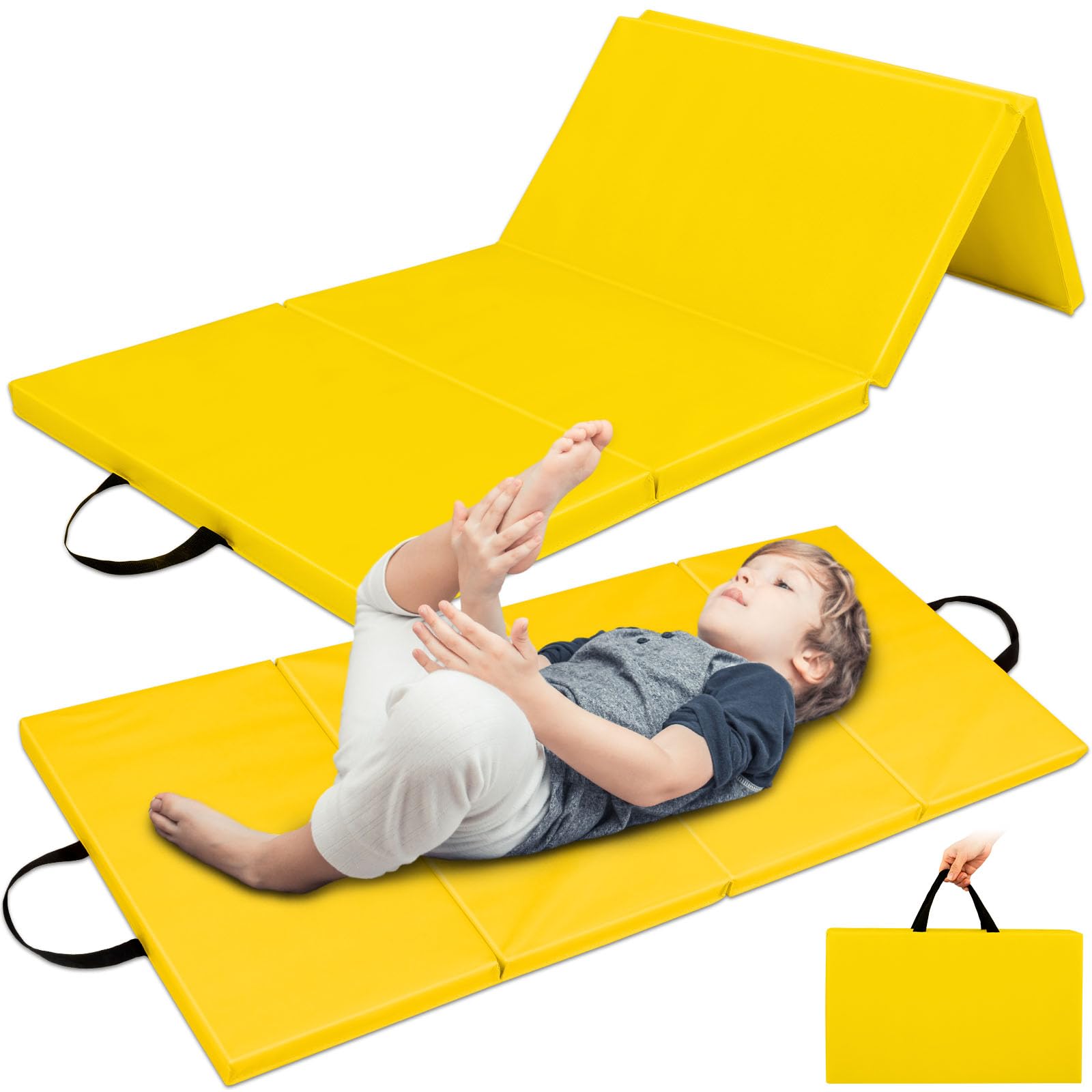 Photo 1 of 2 Pack 4 Fold Daycare Folding Nap Mat Preschool Toddler Sleeping Nap Mats Sleeping Nap Mats Portable Rest Floor Mats for Kindergarten Daycare Classroom Travel Home(Yellow)