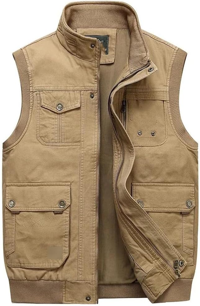 Men Multi Pockets Cotton Vests Male Sleeveless Jackets Spring Autumn Fishing Vests Photography Waistcoats