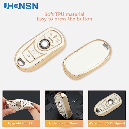 Miniatura 3 de UHONSN Accesorios para Buick, funda para llavero de auto, blanco y dorado, funda de TPU suave, protector completo compatible con la llave de 5