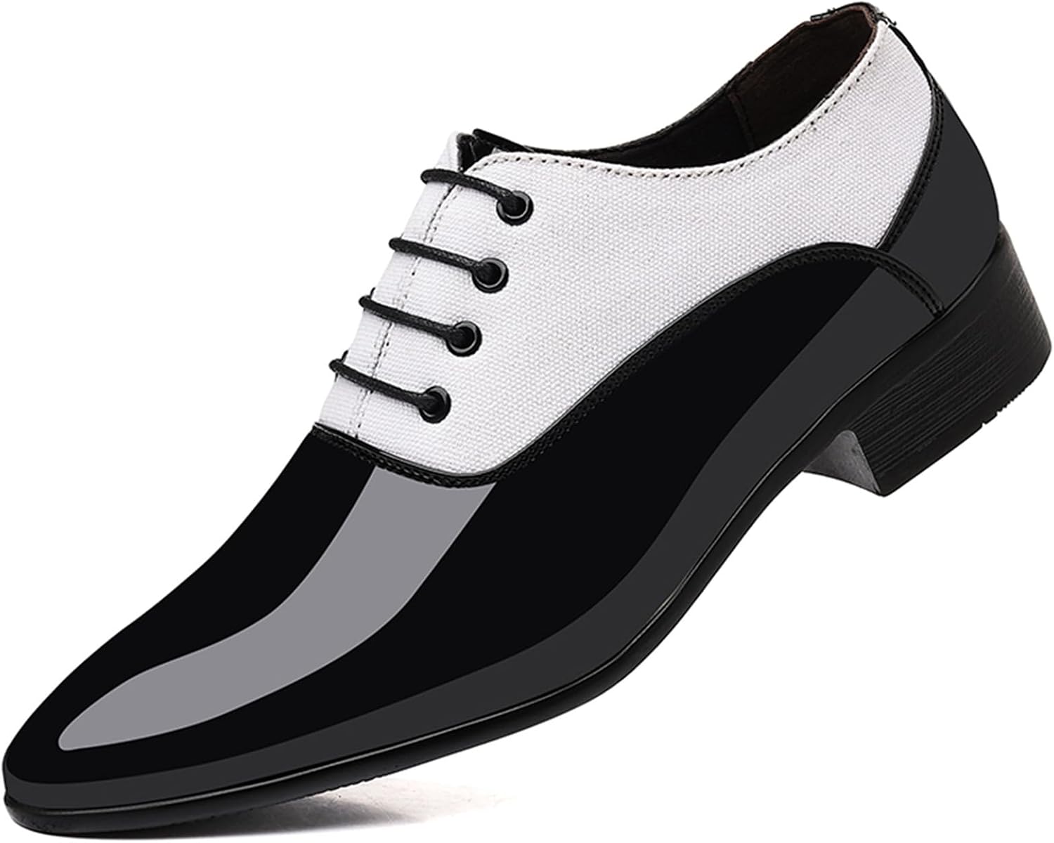 Mens Patent Leather Dress Shoes Formal Business Oxfords Patchwork Two Tone Color Matching Tuxedo Shoes for Men