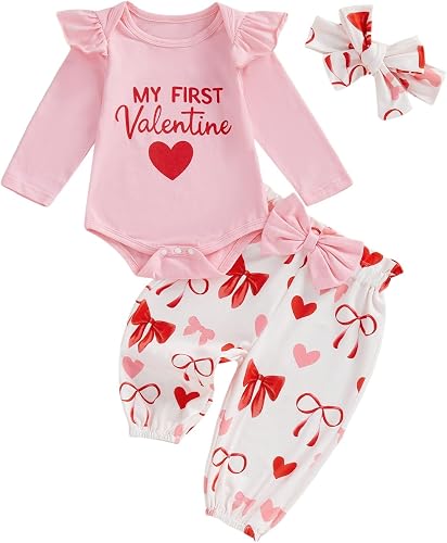 allshope Infant Baby Girl My First Valentine's Day Outfit Heart Romper Jumpsuit 