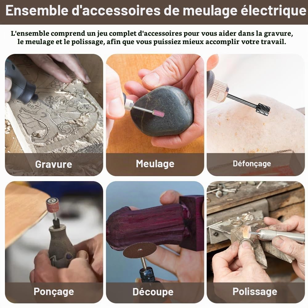 141 Pcs Outil Rotatif Multifonction, Accessoire pour Mini Meuleuse/Perceuse, Outil Rotatif Multi Usage avec Boîte, Inclut Fraise, Disque, Meule, Brosse, pour Découpe Polissage Gravure Nettoyage