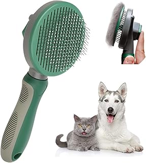 Bubuxy Dogs and Cats Grooming Brush, Self Cleaning Slicker Dog Cat Brush to Remove Loose Fur, Tangles & Dirt, Great for Me...