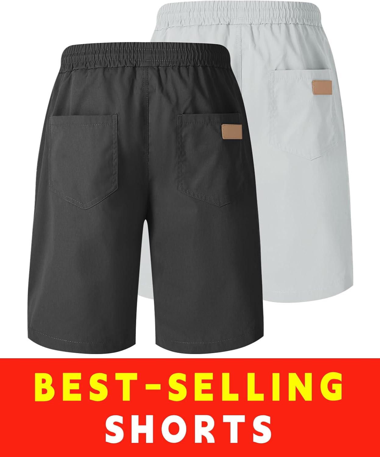 Poplee Men's 2 Pack Casual Twill Chino Shorts Slight Summer Beach Elasticity Cotton Shorts with Elastic Waist Drawstring - Image 5