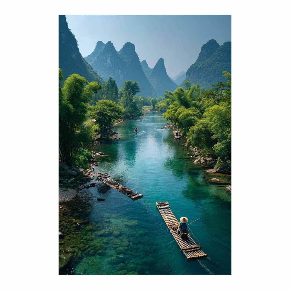 ZAMAEIU Painting Wall Art On Canvas River Rafing Raffing Posters and Prints, For Living Room, Bedroom, Hall etc. (Green62-80x120cm No Frame