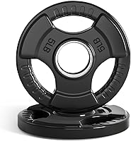 LIONSCOOL Rubber Grip Olympic Weight Plates 2.5-45LB Cast Iron 2-Inch for Barbell Strength Training Home Gym