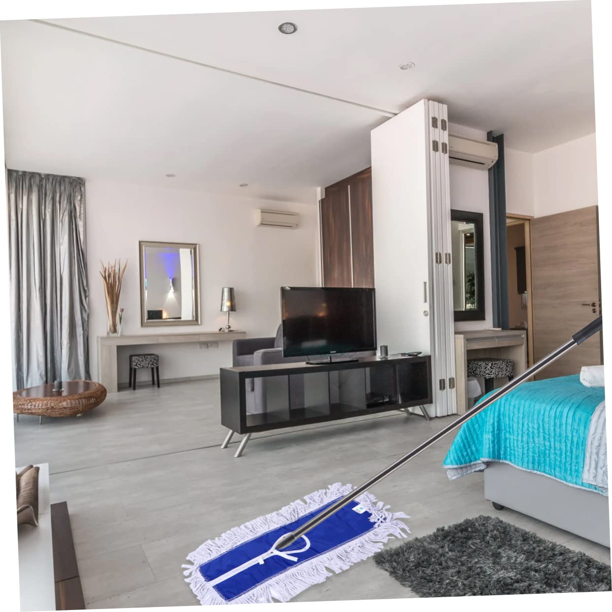 Panno Ricambio per Mop Blu 2 Pezzi in Filo di Cotone per Pulizia | Assorbimento Acqua, Raccoglie Residui Grandi, per Parete e Angoli, Accessori per Scopa Mop